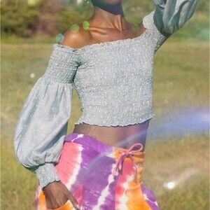 NWT Abacaxi Daphne Blouse In Confetti Chambray 100% cotton Boho crop Festival S